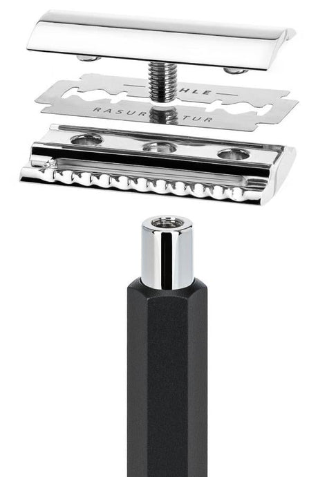 Muhle Hexagon double edge safety razor Silver - Manandshaving - Muhle Hexagon