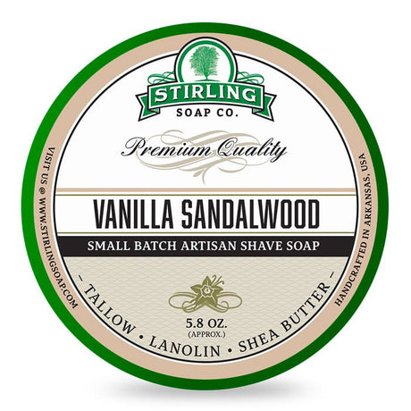 Stirling Soap Co. scheercrème Vanilla Sandalwood 165ml - Manandshaving - Stirling Soap Co.