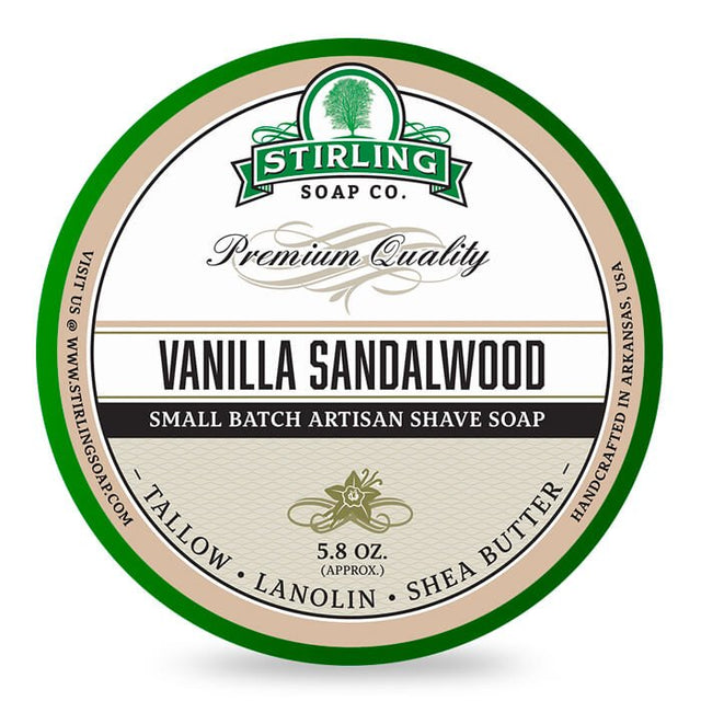 Stirling Soap Co. scheercrème Vanilla Sandalwood 165ml - Manandshaving - Stirling Soap Co.